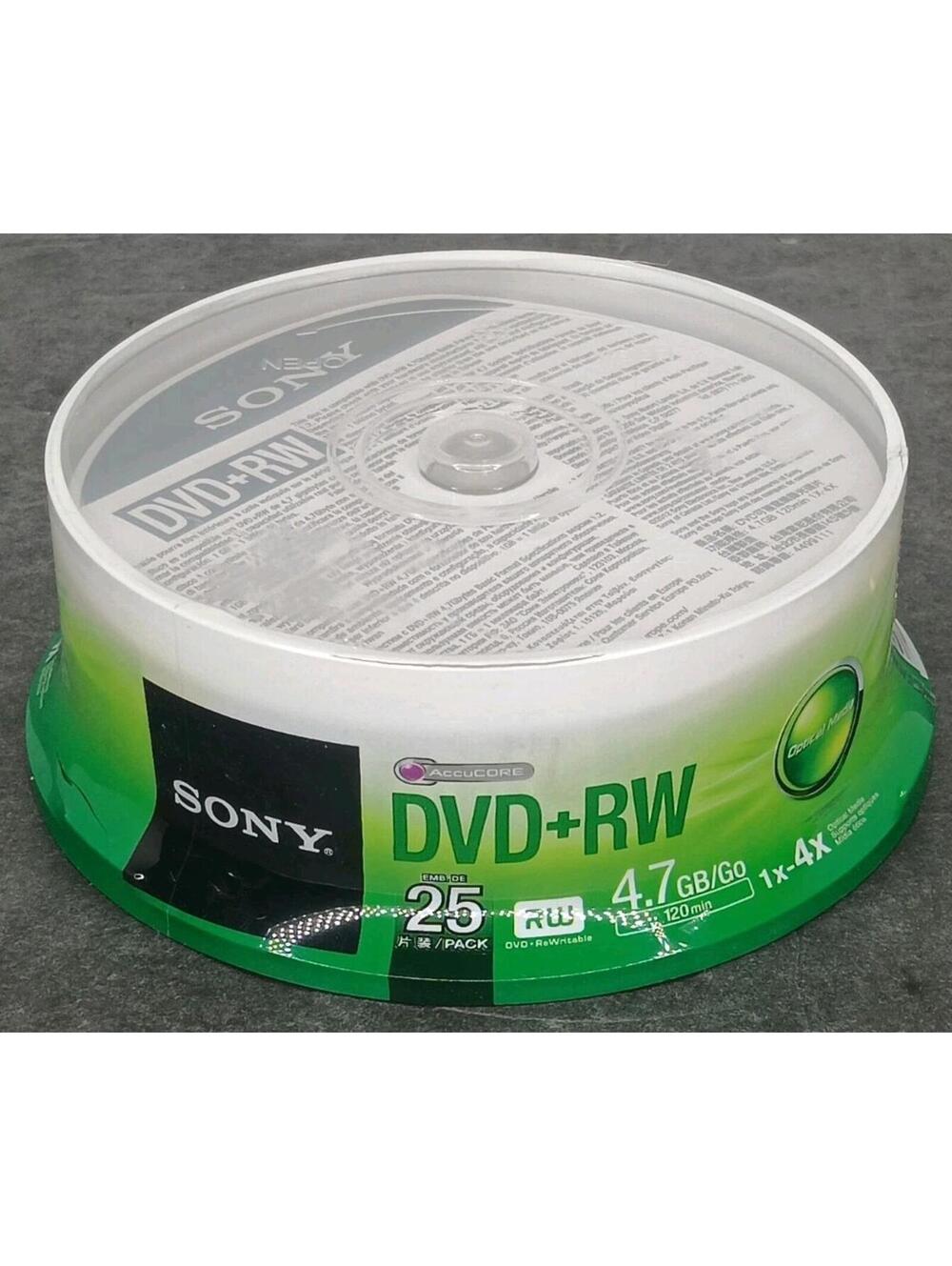 NEW 25 pk SONY Blank DVD+RW 4x Logo Branded 4.7GB Rewritable DVD Disc 25DPW47SP
